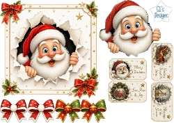 Festive Santa Peek‑Through – Christmas Tags & Holiday Elements Card Kit