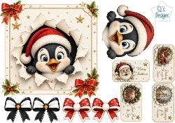 Penguin Christmas Peek‑Through – Festive Tags & Holiday Elements Card Kit