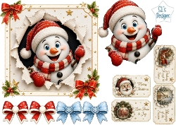 Snowman Christmas Peek‑Through – Festive Tags & Holiday Elements Card Kit