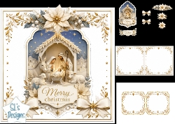 Nativity Christmas Card Kit – Holy Family, Gold & White Poinsettias