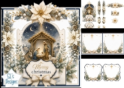 Nativity Christmas Card Kit – Holy Family, White & Gold Poinsettias