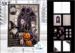 cup1461094_135813 - Halloween Gnome and Haunted Window 5x7 Card Kit with Trick or Treat Sentiment