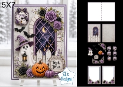 cup1461095_135813 - Cute Halloween Ghost 5x7 Card Kit with Gothic Window and Trick or Treat Sentiment