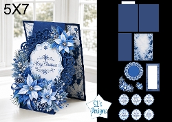 Blue and White Christmas 5x7 Card Kit with Filigree Frame and Winter Florals