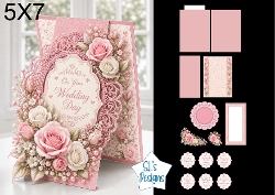 Pink Roses Wedding 5x7 Card Kit with Lace Layers and Sentiment Labels