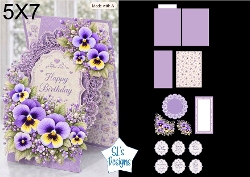 Purple Pansies Lace 5x7 Happy Birthday Card Kit with Floral Toppers
