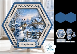 Snowman Winter Scene Hexagon Christmas Card Kit with Festive Toppers