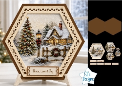 Winter Cottage Hexagon Christmas Plaque Kit with Festive Holiday Toppers
