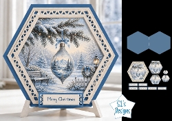 Winter Ornament Hexagon Christmas Card Kit with Snowy Scene & Festive Toppers