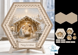 Nativity Scene Hexagon Christmas Plaque Kit with Holy Family & Winter Toppers