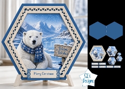 Polar Bear Winter Scene Hexagon Christmas Card Kit with Festive Toppers