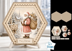 Santa Claus Winter Village Hexagon Christmas Plaque Kit with Festive Toppers