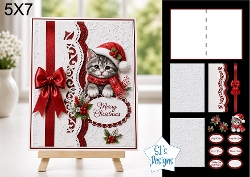 Cute Kitten 5x7 Christmas Card Kit with Embossed Panels & Festive Toppers