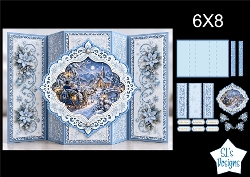 Horse Sleigh 6x8 Winter Card Kit with Snowy Landscape & Frosted Blue Floral Toppers