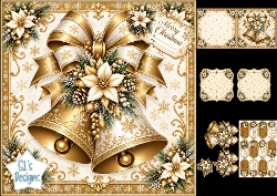 cup1463709_135813 - Golden Bells & White Poinsettias Christmas Card Topper