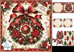 Red & Gold Christmas Wreath Card Topper
