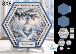 Hexagonal 8x8 Winter Ornament Card Kit with Snowy Landscape & Frosted Blue Toppers