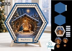 Hexagonal 8x8 Nativity Winter Card Kit with Snowy Scene & Festive Blue Toppers