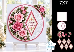 Pink Rose 7x7 Birthday Card Kit with Floral Layers & Elegant Diamond Sentiments
