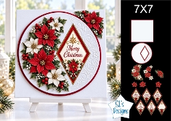 Merry Christmas 7x7 Red & White Poinsettia Card Kit with Gold Festive Diamond