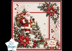Traditional Santa & Red Poinsettias – Classic Christmas Card Topper