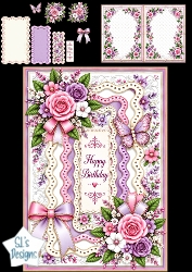 Pink & Cream Rose Birthday – Elegant Floral Card Topper