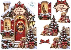 Let It Snow Cozy Christmas Cottage with Puppy & Kitten