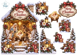Blue & Gold Nativity Christmas Stable Scene