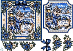Blue Winter Wolf • Merry Christmas Village Scene