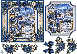 Blue Christmas Penguin • Snowy Village & Gifts