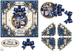 Blue Christmas Snowman • Lantern, Gifts & Winter Village