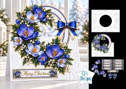 Blue Crocus Christmas Wreath Card Kit with Sentiments