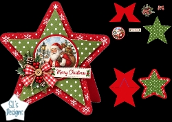 Santa Christmas Star Card • Snowy Village & Festive Red‑Green Layers