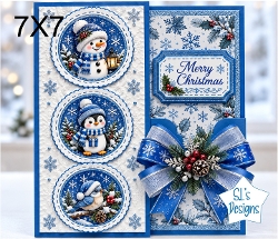 Blue Christmas Snowman Penguin and Robin 7x7 Card Kit