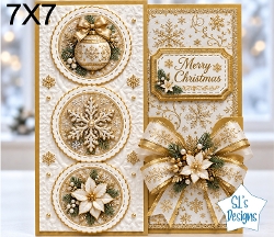 Golden Christmas Bauble Snowflake and Poinsettia 7x7 Card Kit
