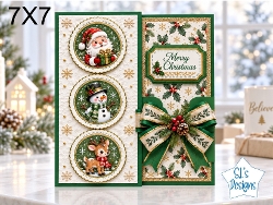 Green Christmas Santa Snowman and Reindeer 7x7 Card Kit