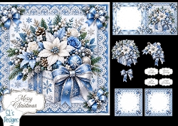 cup1466741_135813 - Blue Christmas Gift Box Card • Winter Florals & Snowflake Lace Frame