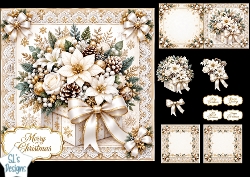 cup1466743_135813 - Gold Christmas Gift Box Card • White Poinsettias & Elegant Lace Frame