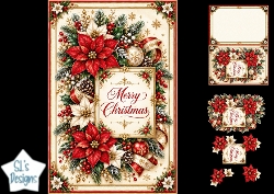 Luxurious Red & White Poinsettia Merry Christmas Topper for Cards