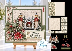 Luxury Christmas Gateway Card Kit with Poinsettia, Pinecones & Festive Lanterns 7x7