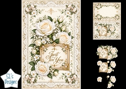 Elegant Cream & White Rose Just for You Floral Topper for Cards