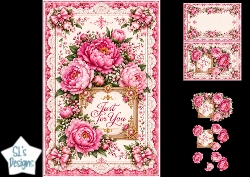 Elegant Pink Peony Just for You Floral Topper for Cards