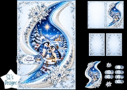Cute Penguins Merry Christmas Winter Topper with Snowflake Frame