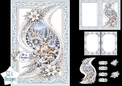 Elegant Winter Deer Christmas Card Kit with Snowy Forest