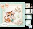 Cute Tiger Birthday Card Kit with Flowers, Pastel Borders