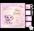 Cute Baby Elephant Birthday Card Kit with Floral Crown, Star Wand and Pastel Pink Decor