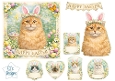 Happy Easter Cats with Bunny Ears & Spring Floral Card Topper 1