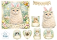 Happy Easter Cats with Bunny Ears & Pastel Spring Flowers Card Topper 3