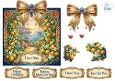 Luxury Mediterranean Sunset Topper with Gold Frame, Oranges, Blossoms & Sentiments