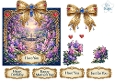 Luxury Lilac Garden Sunset Topper with Gold Frame, Jewels, Bows & Sentiments